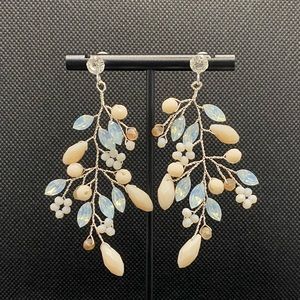 Floral Rhinestone Silver Chandelier Earrings